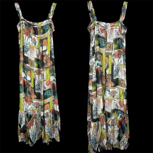 Animale Brazil Comic Print Cartoon Chiffon Maxi Dress In White Size 36 XS - Picture 1 of 8